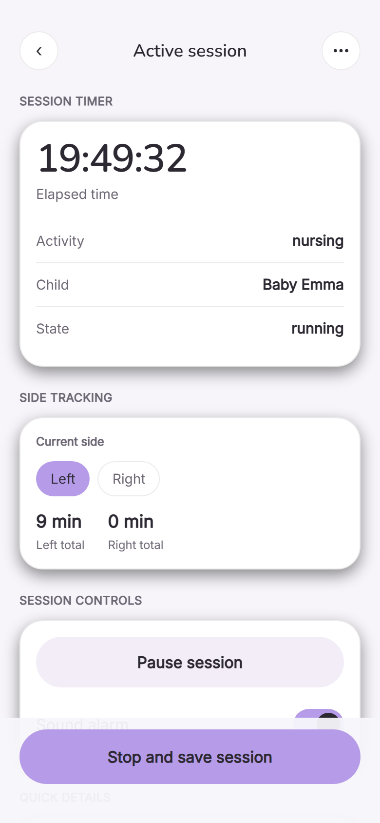 Active session screen