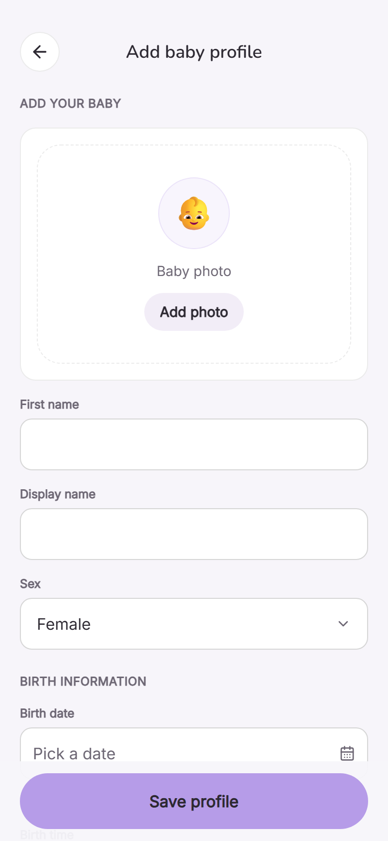 Child profile form