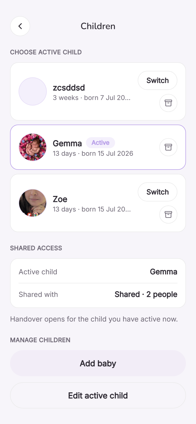 Children list switcher