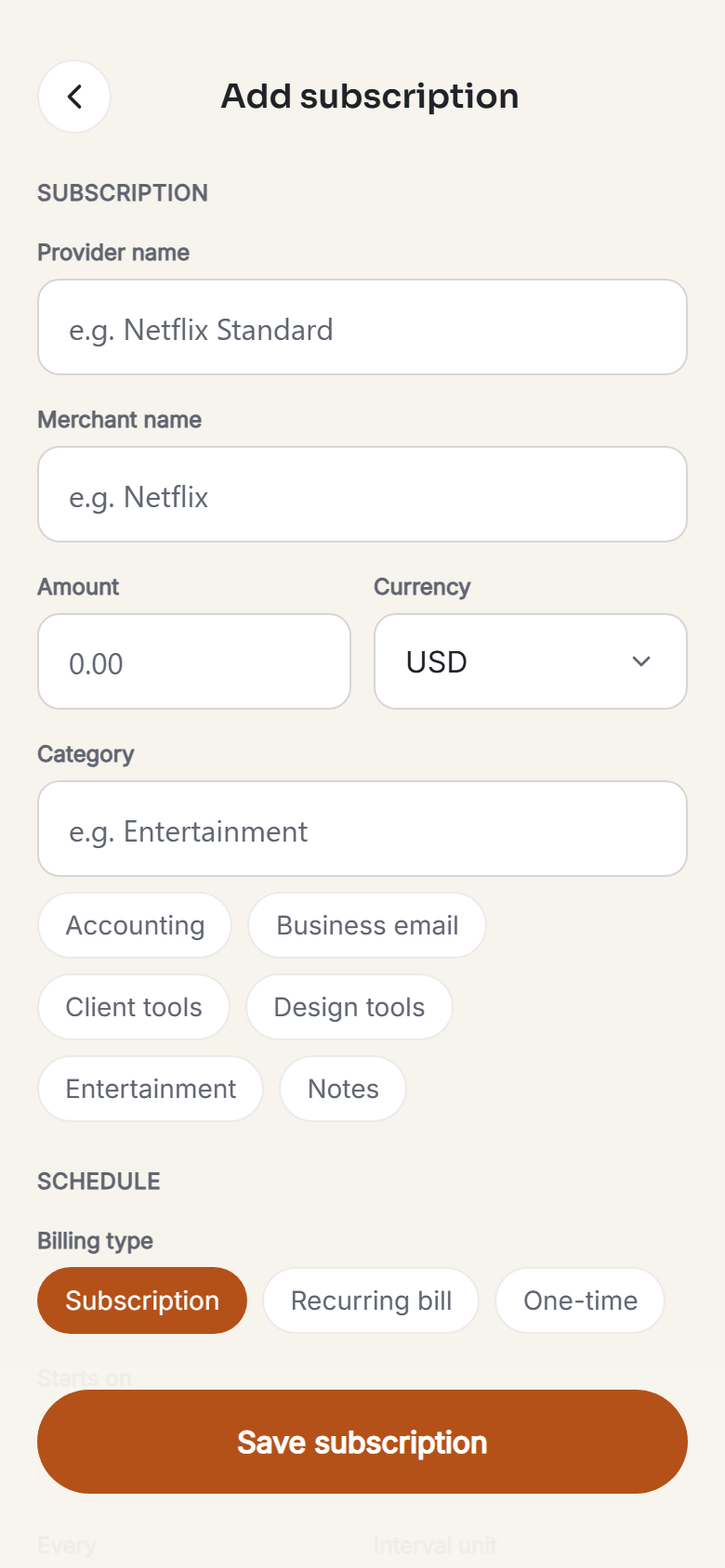 Add edit subscription