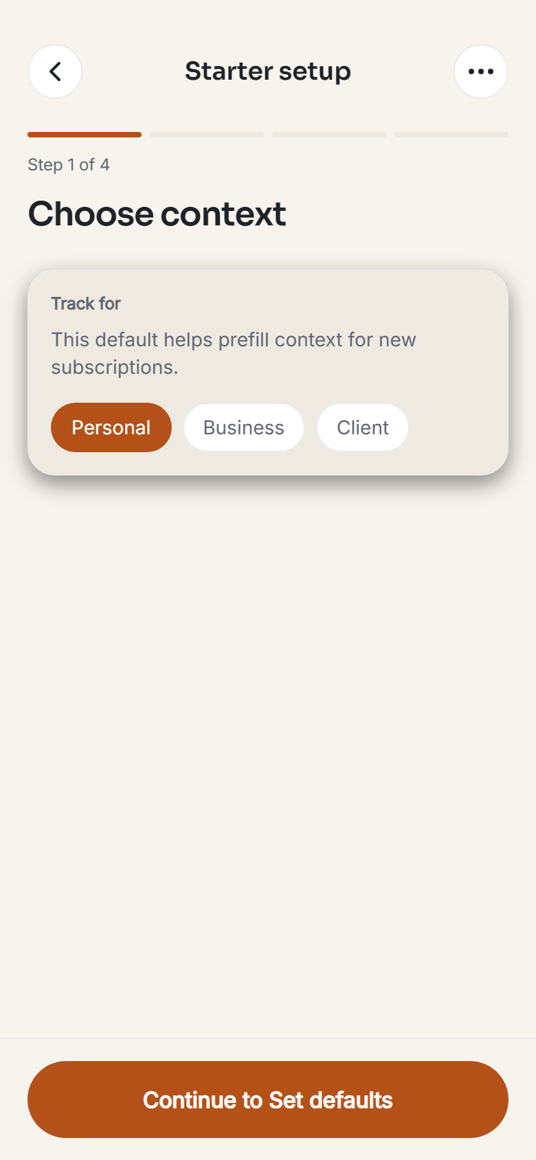 Onboarding starter setup