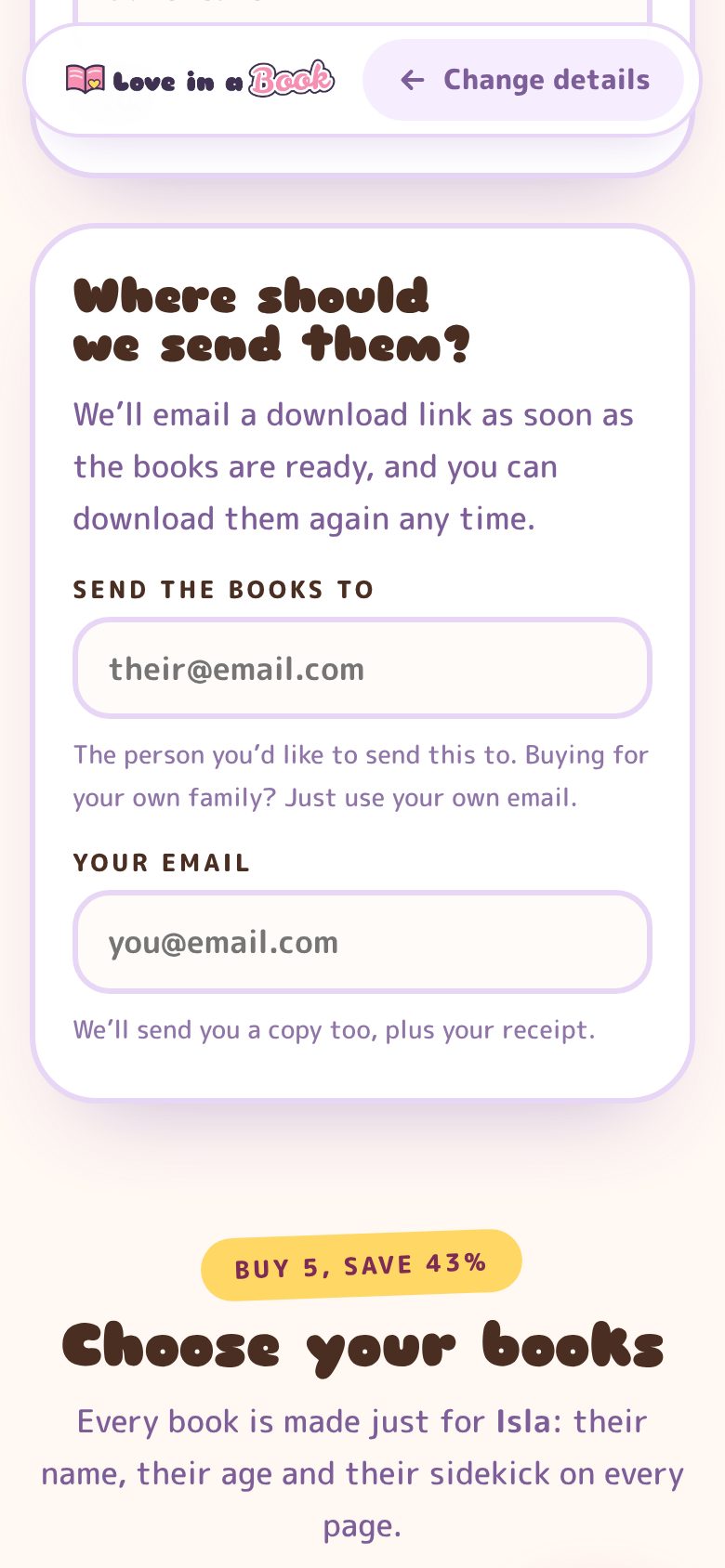 Choosing who to send the books to, on a phone