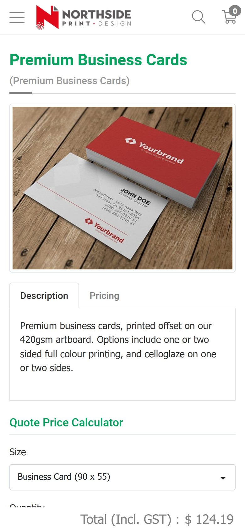 Old product page on a phone