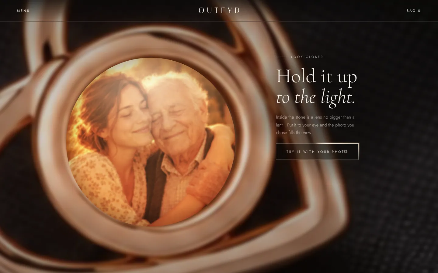 Into the lens: the photo appears inside the stone