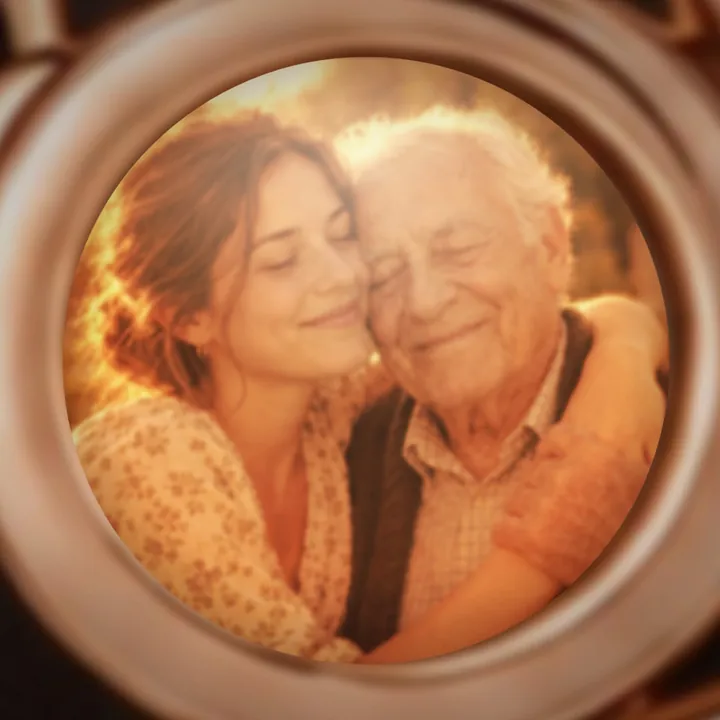 A woman and her grandfather, seen through the lens
