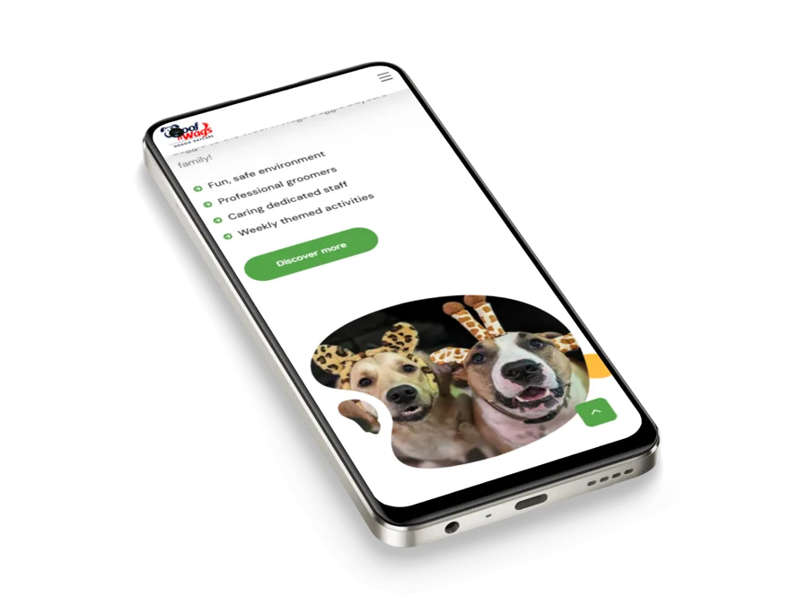 Woof n Wags Doggie Daycare on a phone